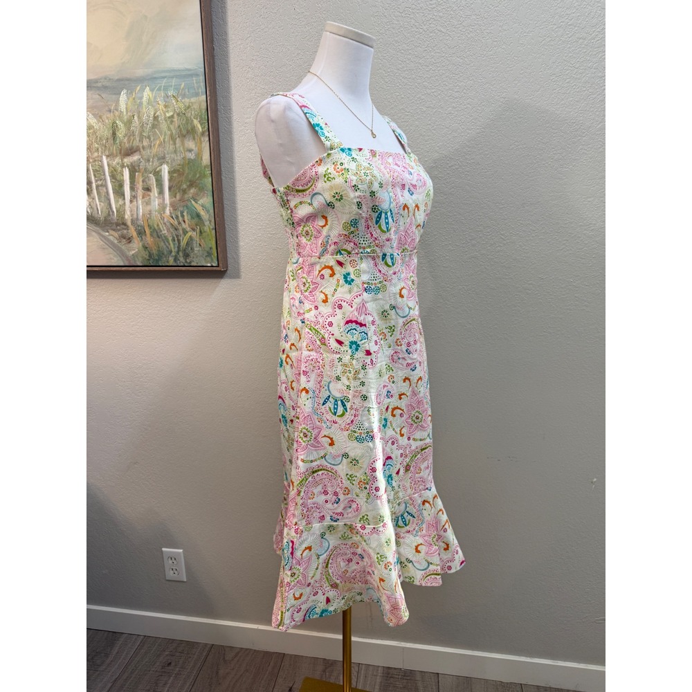 Karin Stevens Y2K Paisley Cotton Sundress Pink Floral Ruffle Hem Size 10 - Picture 2 of 8